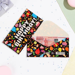 Цена за 10 шт. Конверт для денег Happy Birthday! сладости, 16х8 см