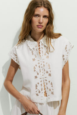 Camisa en sarga de algod?n con ribetes de encaje - H&m фото 3