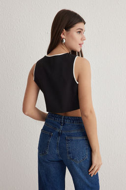 TRENDYOLMILLA Siyah Fitted Beyaz Pis Dikis Detayl? Dokuma Yelek TWOSS25YE00052 фото 6