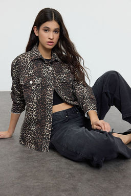TRENDYOLMILLA Cok Renkli Animal Leopar Desen Dokuma Blazer Ceket TWOAW25BC00042