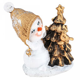 Скульптура-фигура для сада из полистоуна Снеговичок маленький у елочки с птичкой h11см (Россия) - Домашняя мода фото 4