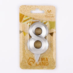 Цена за 3 шт. Свеча в торт «Цифра 8», серебряная, 6.5 см