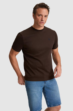 Erkek Koyu Kahverengi Regular Fit Bisiklet Yaka Basic Ti__rt