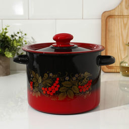 Кастрюля эмалированная «Рябинушка», 3,5 л, d=20 см, цилиндрическая, цвет чёрно-красный