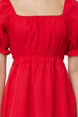 TRENDYOLMILLA K?rm?z? Belden Ac?lan Balon Kollu Midi Dokuma Elbise TWOSS22EL1768 фото 16