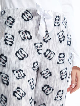 Beli Lastikli Bask?l? Kad?n Polar Pijama Alt?