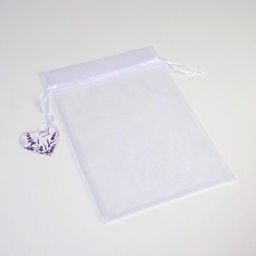 Цена за 10 шт. Мешочек подарочный органза белый «Лаванда», с шильдиком, 19 х 28 см +/- 1.5 см