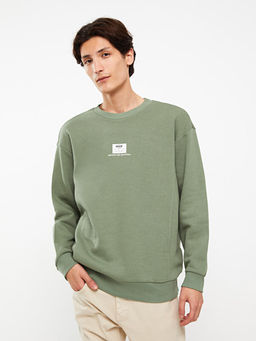 Bisiklet Yaka Uzun Kollu Bask?l? Erkek Sweatshirt