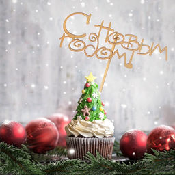 Цена за 3 шт. Топпер С Новым Годом!, золотой, в пакете с подвесом, 124,5см Дарим Красиво