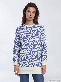 Bisiklet Yaka Desenli Kad?n Sweatshirt Tunik