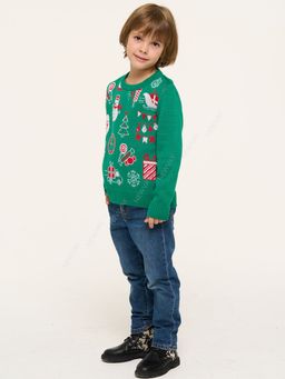 Джемпер детский 9232-96007. 40454/501/0608 зёленый лес/белый/алый
