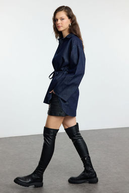 Koyu Mavi Oversize Baglamal? Denim Gomlek TWOAW25GO00082