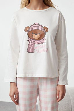 Trendyolmilla Siyah %100 Pamuklu Ay?c?kl? Ekoseli Orme Pijama Tak?m? THMAW25PT00088  фото 4