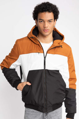 Slim Fit Sisme Mont Dar Kesim Renk Bloklu Kapusonlu Polar Astarl? Fermuarl? - Defacto фото 2