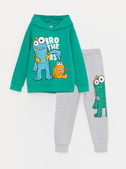 Bask?l? Uzun Kollu Erkek ?ocuk Hoodie ve E?ofman Alt?