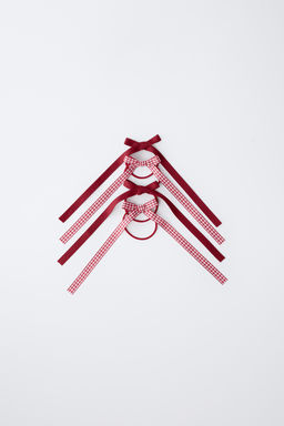 4-PACK OF GINGHAM CHECK HAIR BOBBLES WITH BOWS