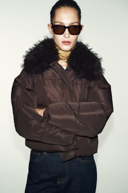 QUILTED BOMBER JACKET WITH FAUX FUR LAPEL - Zara фото 16