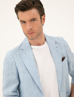 Голубая льняная куртка узкого кроя - Cacharel фото 2