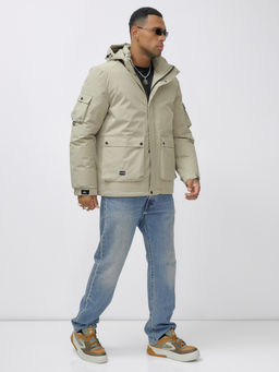 Куртка спортивная мужская зимняя с капюшоном бежевого цвета 2333B - Wonderrman фото 4