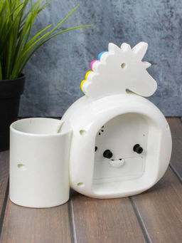 Часы-будильник с подставкой для канцелярии Rainbow unicorn, white