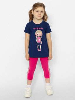 CRB wear/CWKG 90150-41 Комплект для девочки (футболка, брюки типа легинсы),темно-синий/Ex.Cherubino  фото 5