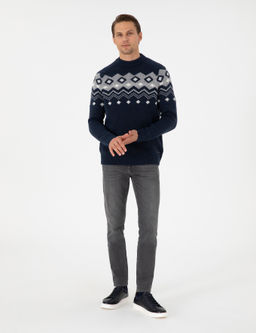 Lacivert Slim Fit Yar_m Bal_k__ Yaka Triko Kazak - Pierre cardin фото 4