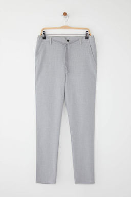 Ac?k Gri Slim Fit Beli Baglama Detayl? Lastikli Kumas Dokuma Pantolon TMNAW25PL00027
