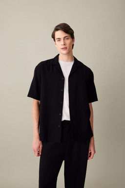 Хлопковая рубашка с короткими рукавами и воротником-поло Relax Fit - Defacto фото 3