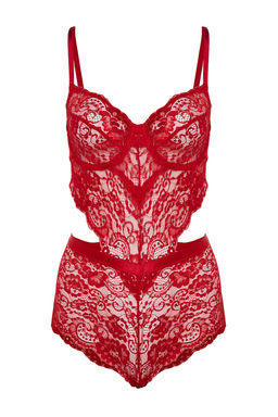 Koyu K?rm?z? Dantelli Pencere/Cut Out Detayl? Ip Ask?l? C?tc?tl? Orme Body THMAW23BD00026