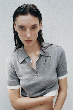 CONTRAST KNIT POLO TOP - Zara фото 2