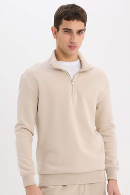 Comfort Regular Fit Rahat Kal?p Dik Yaka Fermuarl? Kal?n Basic Duz Sweatshirt - Defacto фото 3