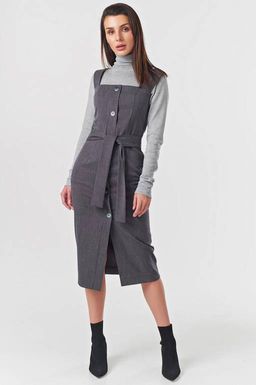 Сарафан офисный на пуговицах спереди темно-серый