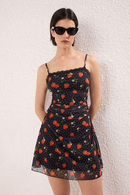 Trendyolmilla Cok Renkli Cilek Bask?l? Tul F?rf?rl? K?sa / Mini Esnek Orme Elbise TWOSS25EL00841  фото 3
