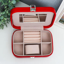 Шкатулка кожзам под часы 1 деление и бижутерию Рептилия алая комбинированная 7х14х20 см - Simaland фото 3