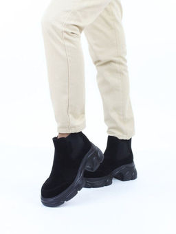 01-H23B-40B BLACK Ботинки демисезонные женские (натуральная замша, байка)