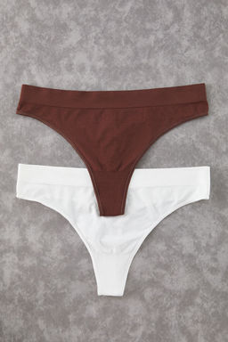 TRENDYOLMILLA Ekru-Kahverengi 2li Paket Seamless/Dikissiz Tanga Orme Kulot THMSS25KU00012  фото 6