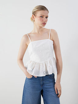 Kare Yaka Ajurlu Ask?l? Brode Bluz