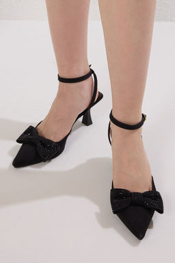 Trendyol Shoes Siyah Tasl? Fiyonk Detayl? Sivri Burun Arkas? Ac?k Kad?n Abiye Ince Topuklu Ayakkab? TAKSS25TO00043 - Trendyolmilla фото 3