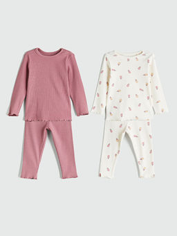 Bisiklet Yaka Bask?l? K?z Bebek Pijama Tak?m 2li