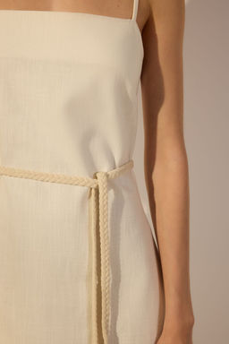 Trendyolmilla Beyaz Kusakl? Keten Kar?s?ml? A Kesim Midi Dokuma Elbise TWOSS25EL00650  фото 11