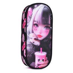 Пенал "I Love Anime" 21x8x5 см, овальный для 50 предметов, с внутренним органайзером-створкой, плотный износостойкий полиэстер с водоотталкивающей пропиткой, на молнии