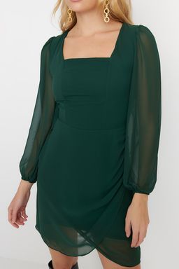 TRENDYOLMILLA Siyah A Kesim Kare Yaka Mini Astarl? Dokuma Elbise TWOAW23EL00936 фото 4