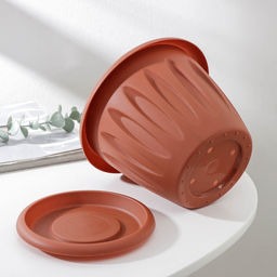 Цена за 2 шт. Горшок для цветов с поддоном «Фелиция», 1.8 л, d=17.7 см, h=13.6 см, пластиковый, терракотовый