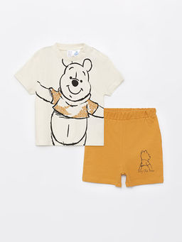 Bisiklet Yaka Winnie the Pooh Bask?l? Erkek Bebek Ti??rt ve ?ort 2li Tak?m