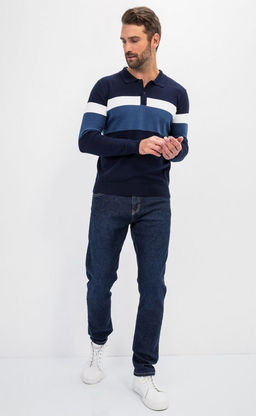 Джемпер мужской с отложным воротником и планкой на пуговицах F221-15-22021A тёмно-синий - Fine joyce фото 11