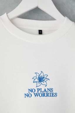 Teen Ekru Kal?n Ici Polarl? Cicek Nak?sl? Bisiklet Yaka Oversize Orme Sweatshirt TWOAW26SW00154 - Trendyolmilla фото 6