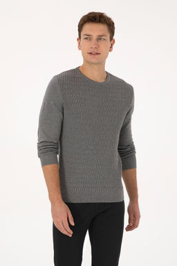 Erkek Regular Fit Bisiklet Yaka Gri Melanj Desenli Kazak - U.s. polo assn фото 3