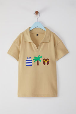 Bebe Mavisi Erkek Cocuk %100 Pamuk Bask?l? Polo Yaka Orme T-Shirt TKDSS25TS00081 - Trendyolmilla фото 3