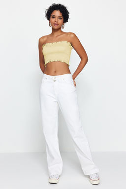 Ac?k Sar? Straplez Gipeli Fitted Esnek Orme Bluz TWOSS23BZ01011 - Trendyolmilla фото 3