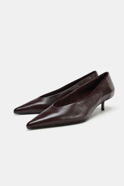 LEATHER KITTEN HEEL SHOES - Zara фото 9